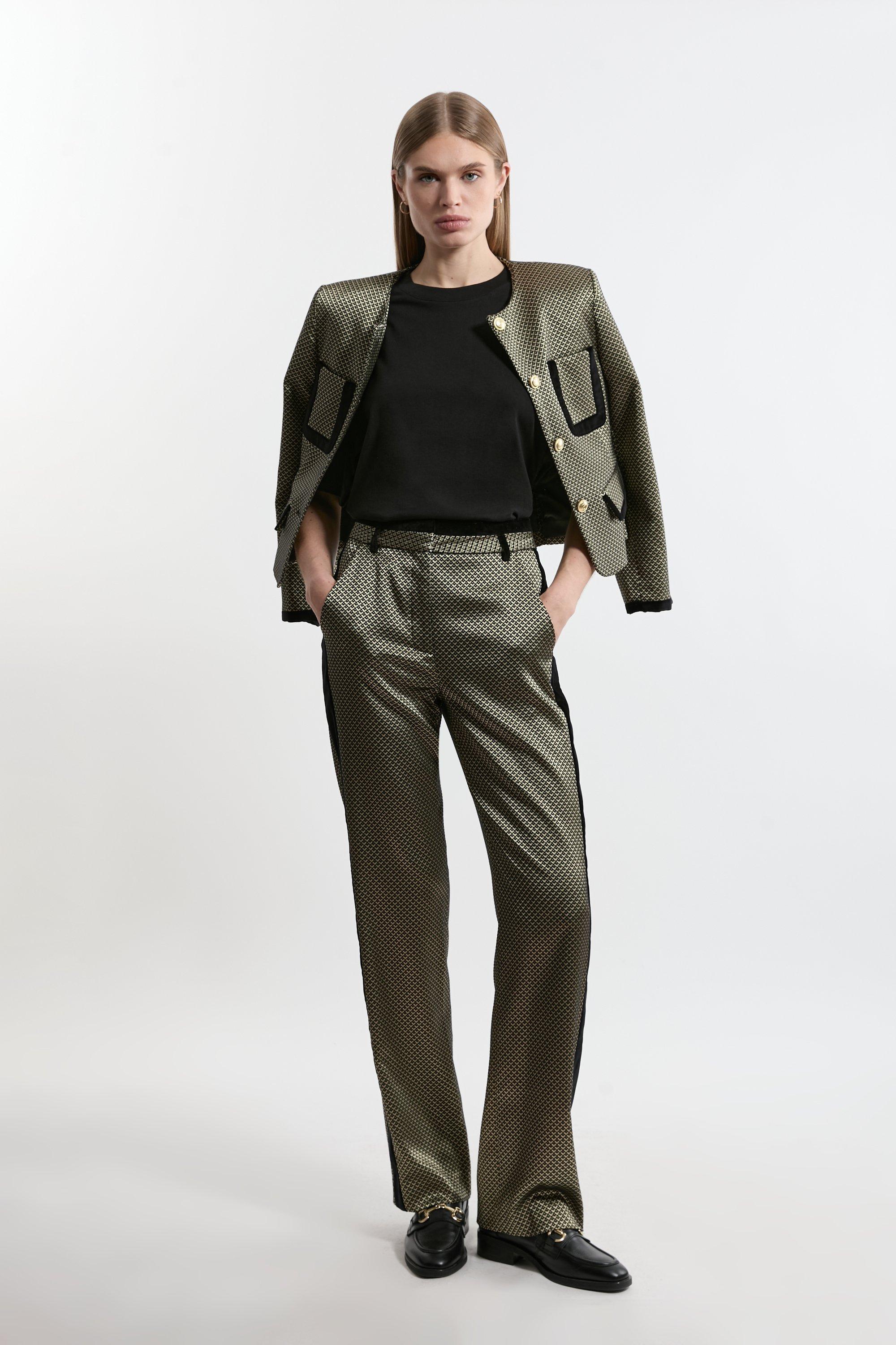 Geo Jacquard Velvet Mix Tailored Pants