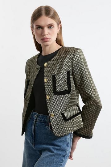 Petite Geo Jacquard Velvet Mix Tailored Jacket geo