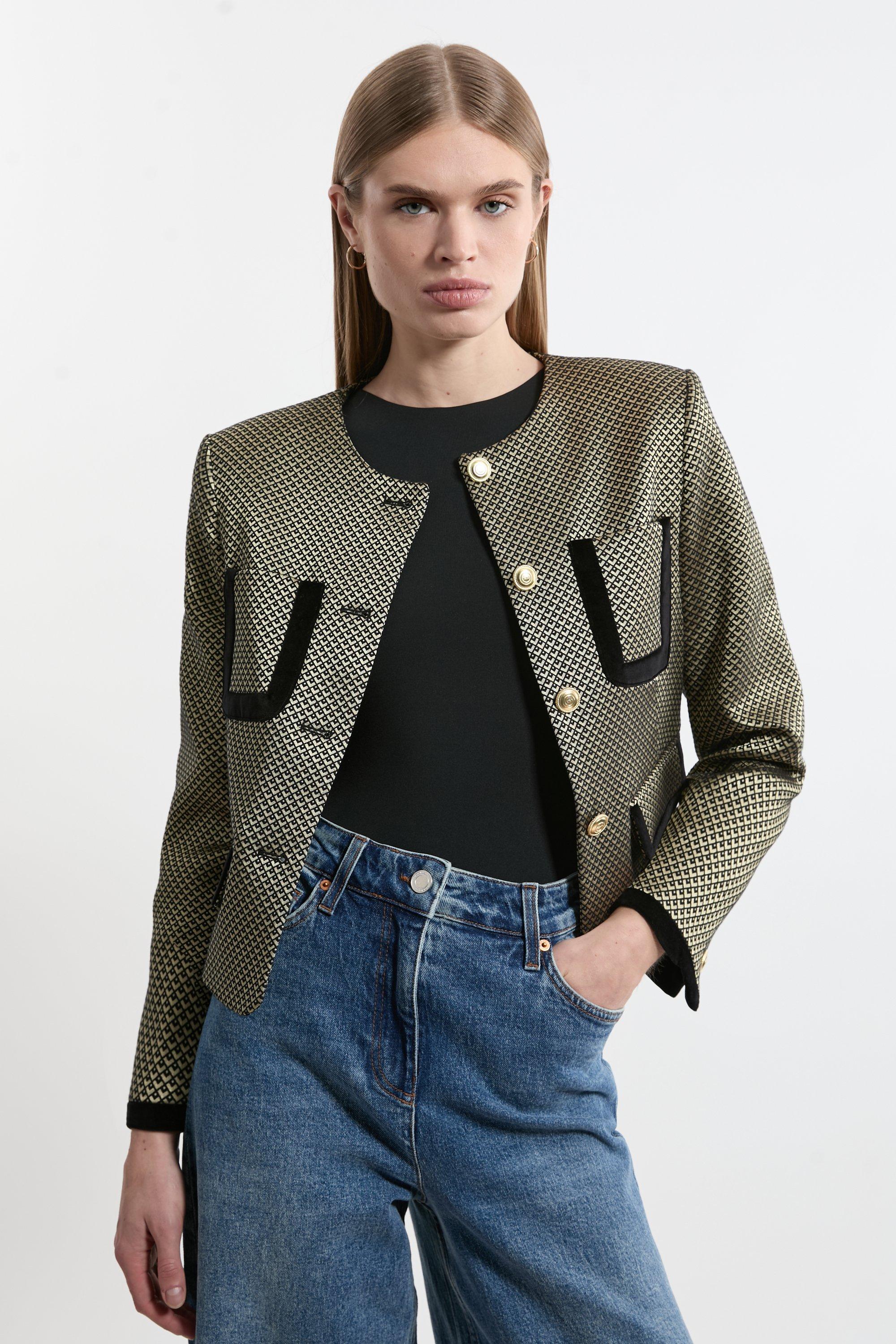 Geo Jacquard Velvet Mix Tailored Jacket