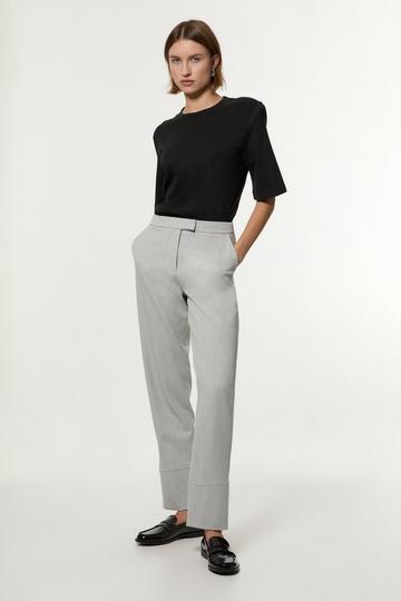 Grey Technical Crepe Tailored Straight Turn Up Hem Trouser