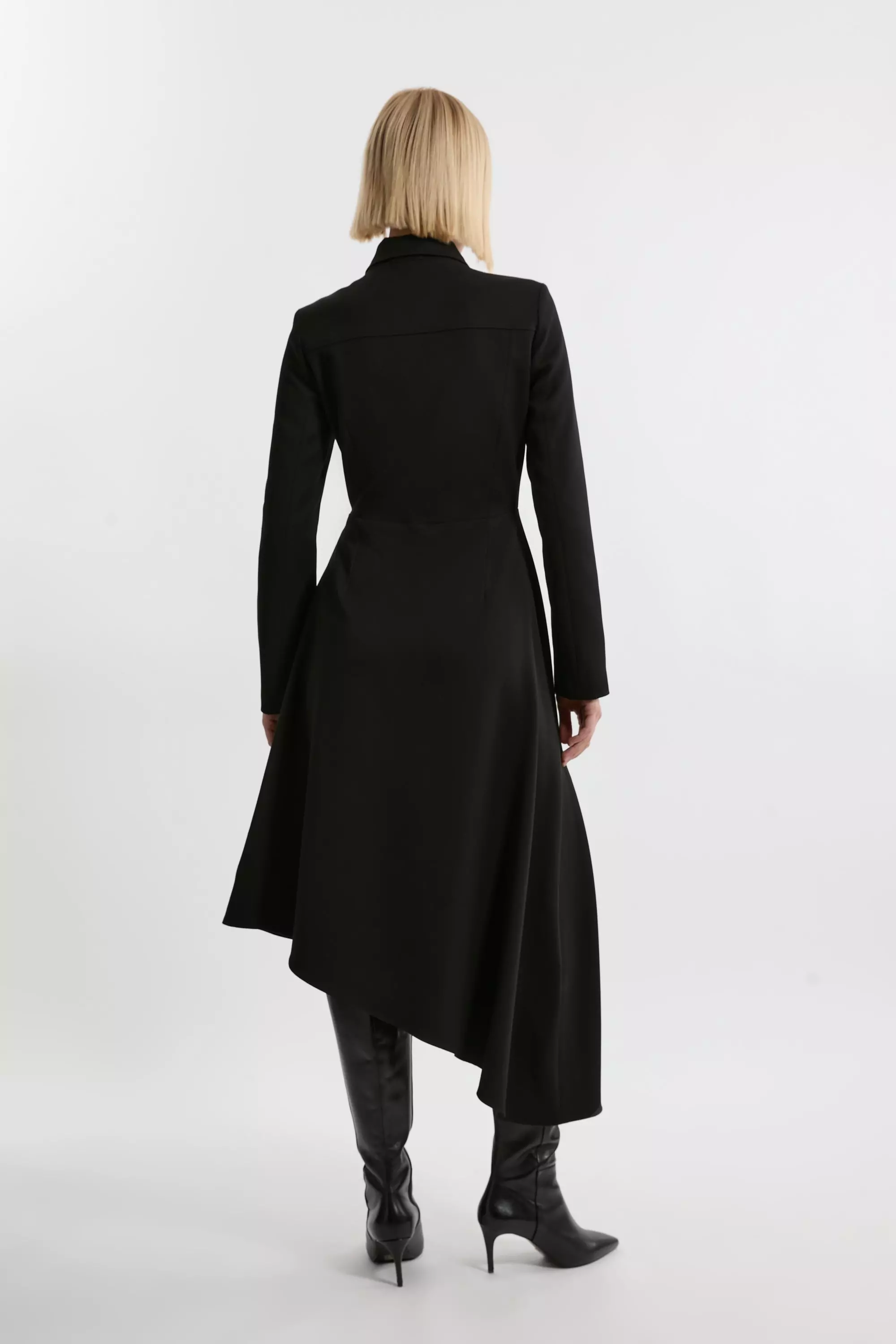 Technical Crepe Tailored Metal Zipp Detail High Low Midi