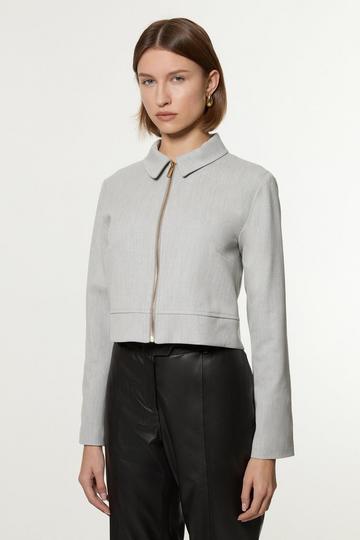 Technical Crepe Tailored Metal Zip Detail Jacket grey marl