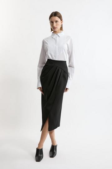 Black Tailored Pleat Thigh High Split Midaxi Skirt