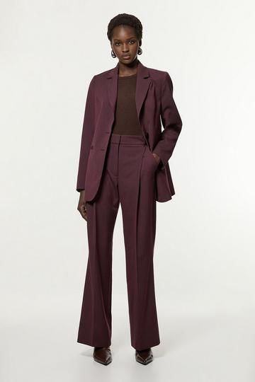 Pinstripe Tailored Grosgrain Detail Pants merlot