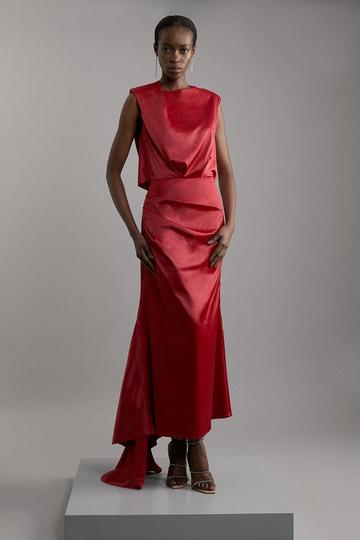 Sleeveless Satin Drape Woven Midaxi Dress red