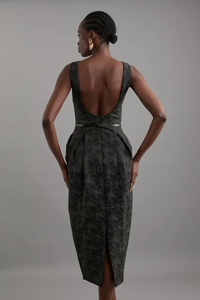 Jacquard Belted Pencil Tailored Midi Dress | Karen Millen Jacquard Belted Pencil Tailored Midi Dress | Karen Millen