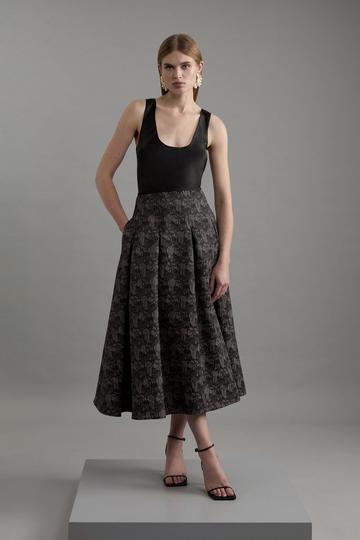 Jacquard Tailored Prom Midi Skirt black