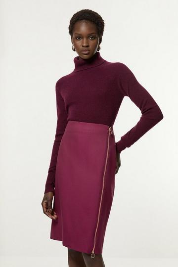 Tailored Twill Midi Pencil Skirt plum