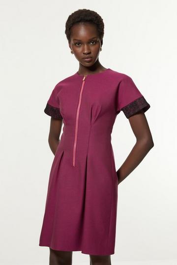 Tailored Twill Lace Mix Zip Front Mini Dress plum