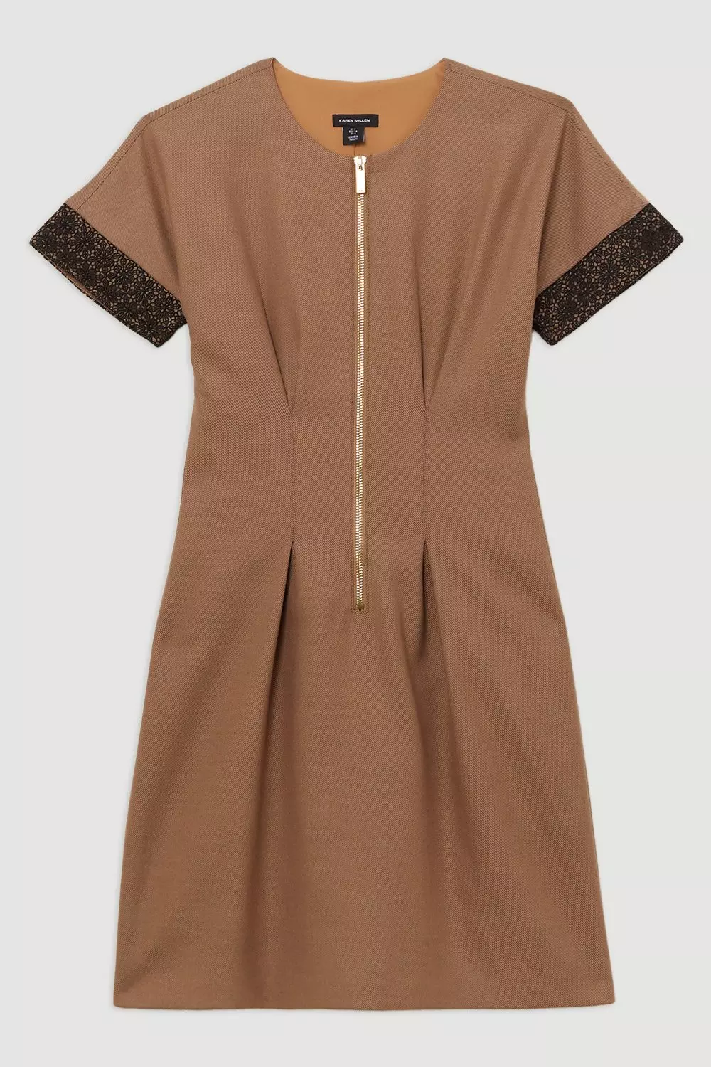 Taupe Tailored Twill Lace Mix Zip Front Mini Dress alternative image