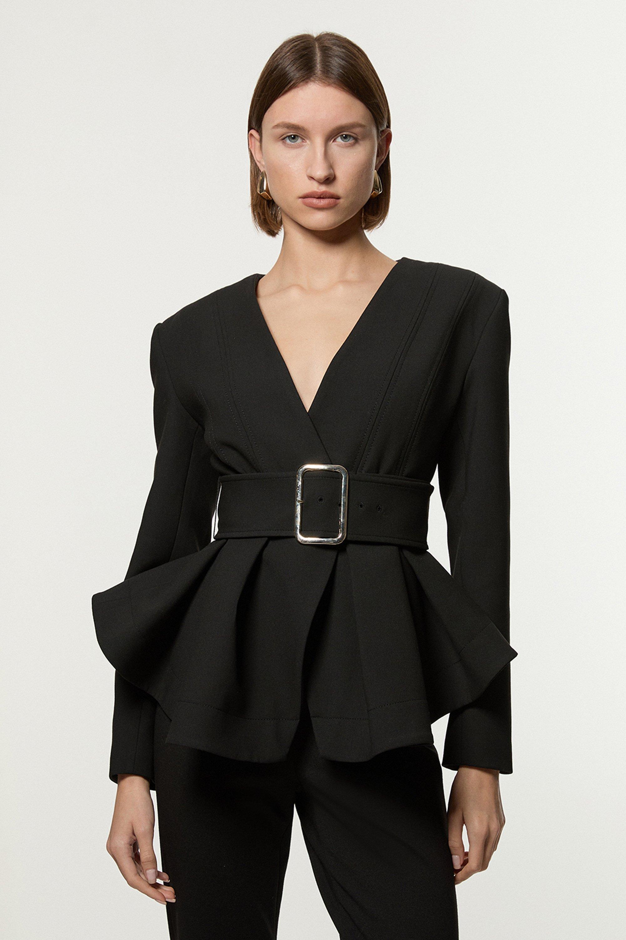 【Karen Millen】ベルト ペプラム テーラード ジャケット KAREN MILLEN】ストレッチベルトペプラムテーラードジャケット
