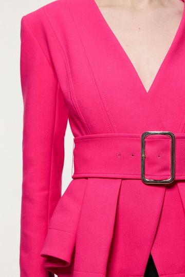 Compact Stretch Belted Peplum Tailored Jacket hot pink