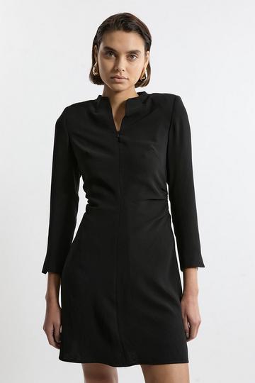 Petite Soft Tailored Ruched Waist Long Sleeve Mini Dress black