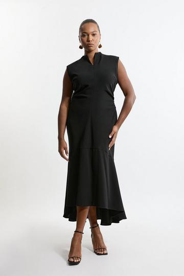 Plus Soft Tailored Ruched Waist Sleeveless Midi Dress black