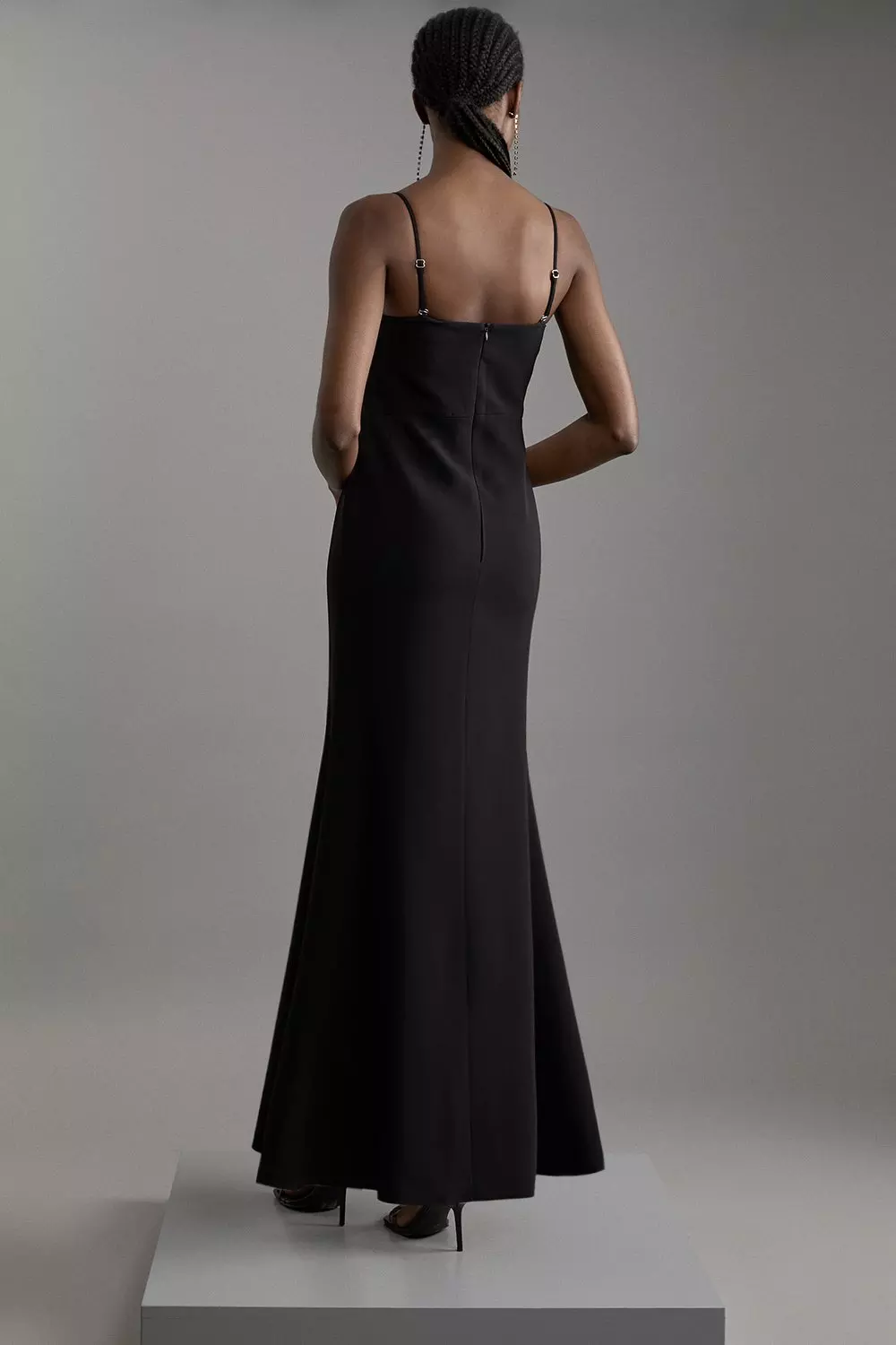 Compact Stretch Viscose Tailored Square Neck Maxi Dress
