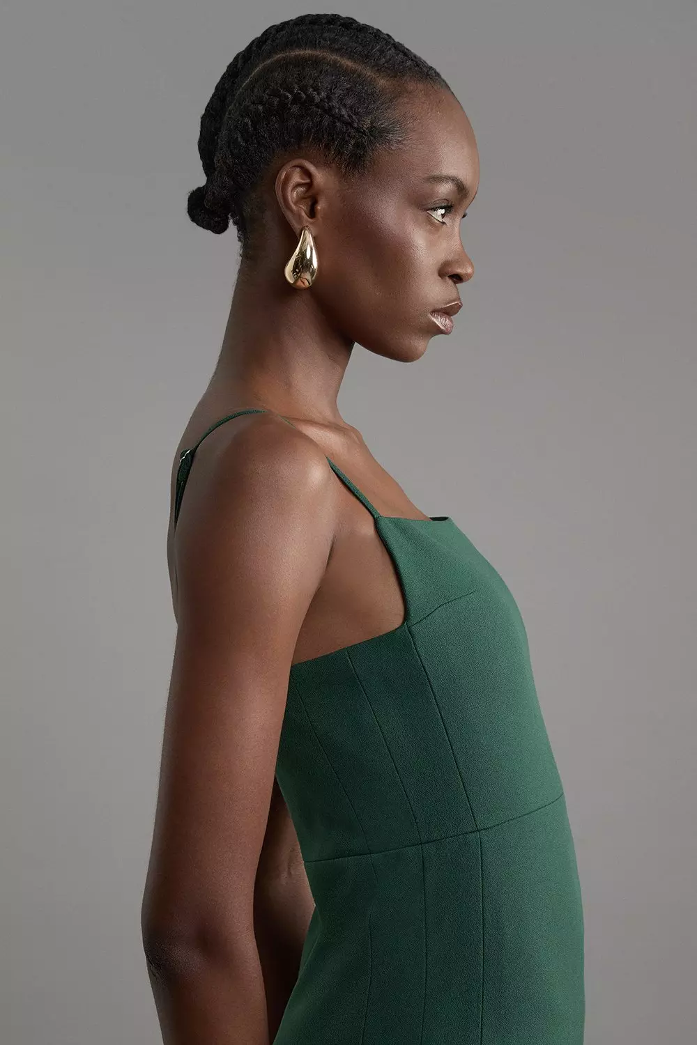 Structured Crepe Tailored Square Neck Midi Dress | Karen Millen