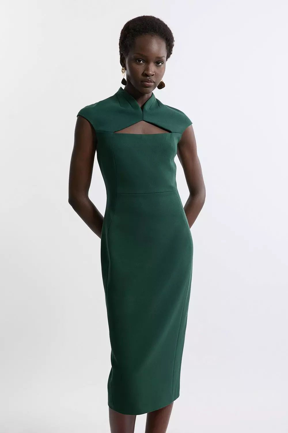 Petite Structured Crepe Tailored Cape Pencil Midi Dress Karen Millen