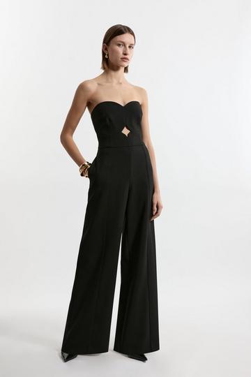 Black Compact Stretch Bandeau Tailored Wide Leg Jumpsuit