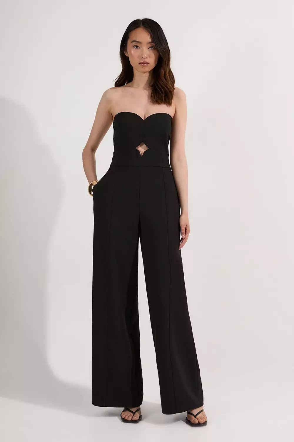 Compact Stretch Bandeau Tailored Wide Leg Jumpsuit | Karen