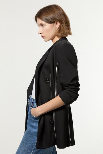 Tailored Contrast Tipped Stitch Detail Double Breasted Jacket black