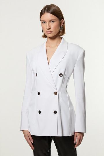 Tailored Contrast Tipped Stitch Detail Double Breasted Jacket ivory