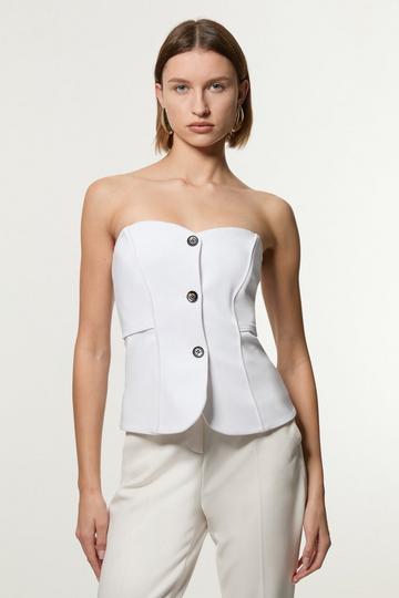 Tailored Contrast Tipped Stitch Detail Bandeau Waistcoat ivory