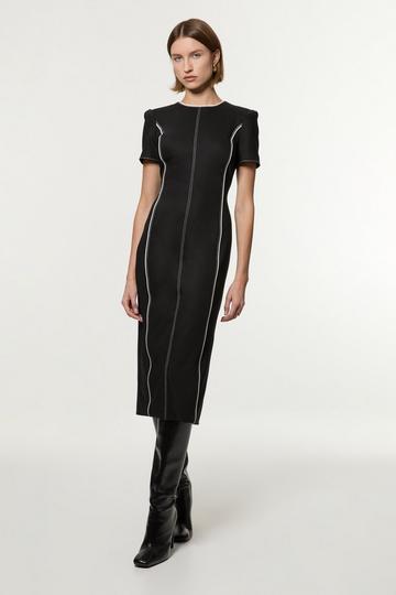 Tailored Contrast Tipped Stitch Detail Midi Dress black