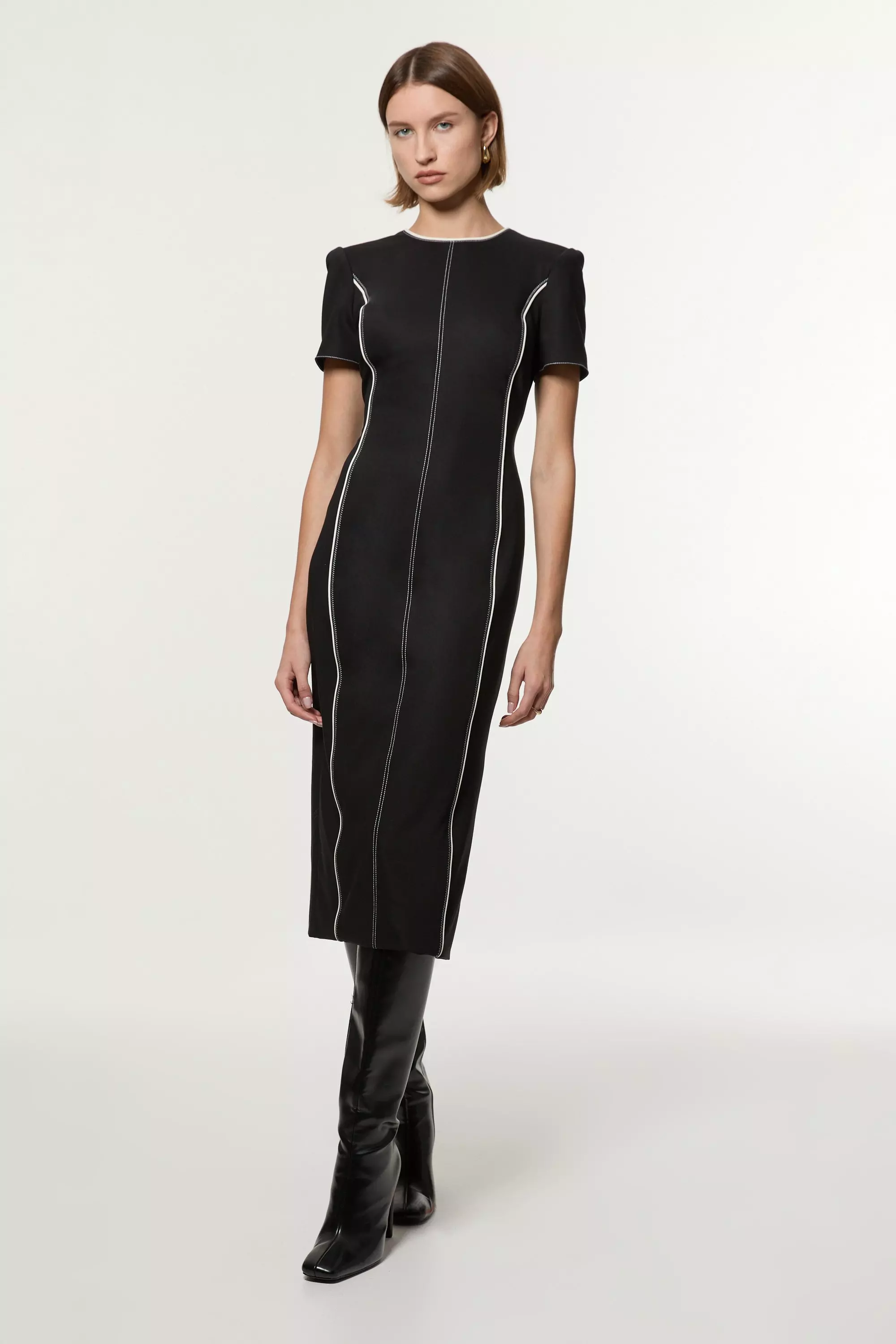 【Karen Millen】コントラスト ティップ ステッチ ミディ ドレス bkk22233_black_xl?$