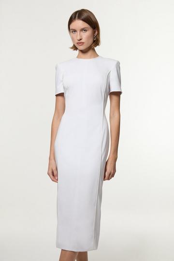 Tailored Contrast Tipped Stitch Detail Midi Dress ivory