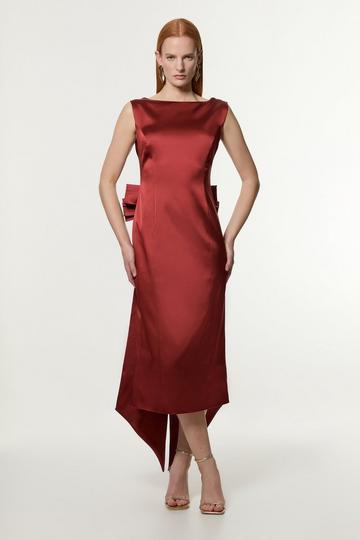 Petite Italian Satin Tailored Bow Detail Maxi Dress rust