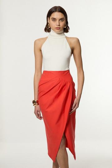 Tailored Pleat Thigh High Split Midaxi Skirt red