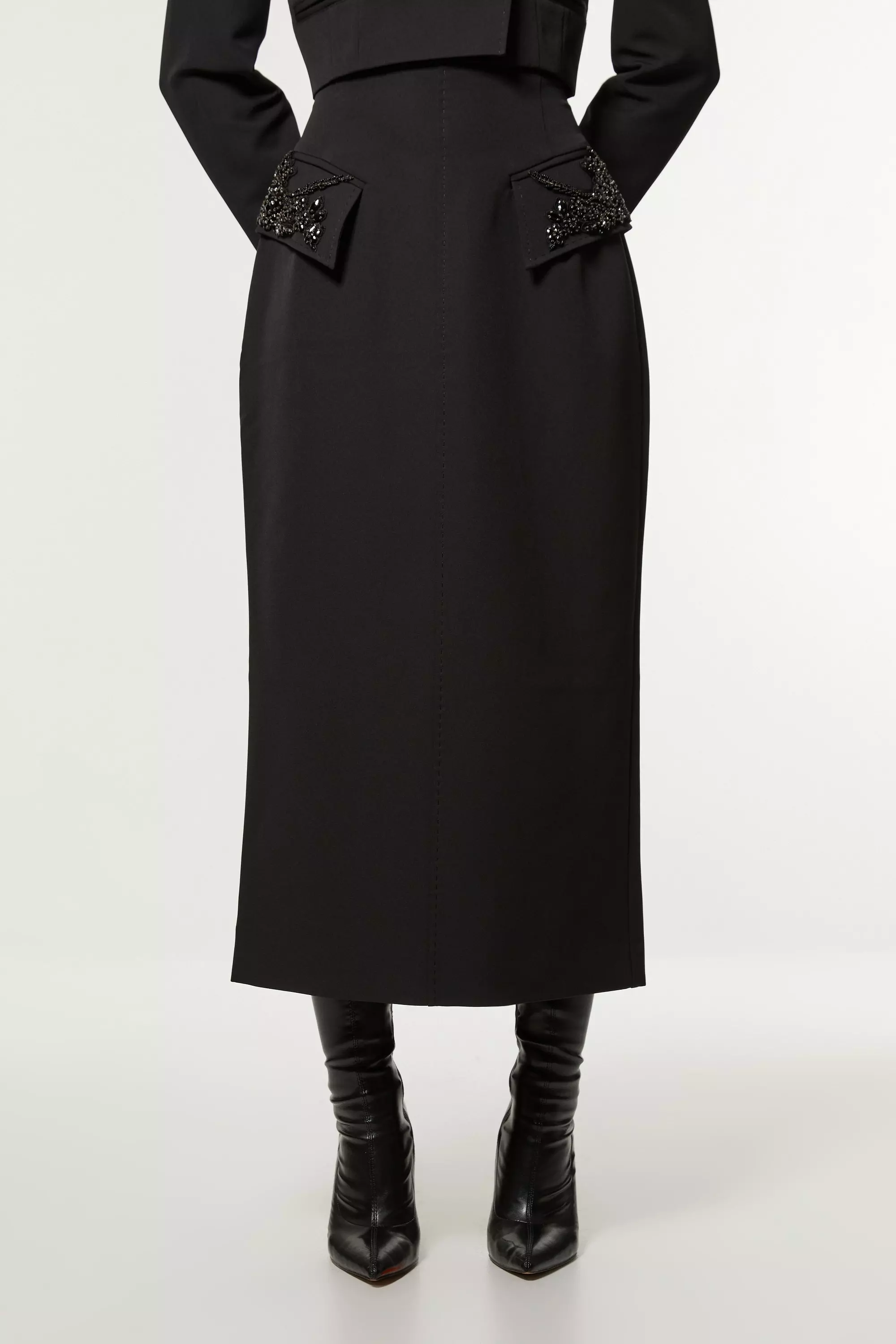 Embellished Tailored Pocket Detail Maxi Skirt | Karen Millen