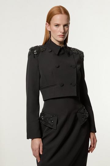 Black Embellished Tailored Double Breast Jacket