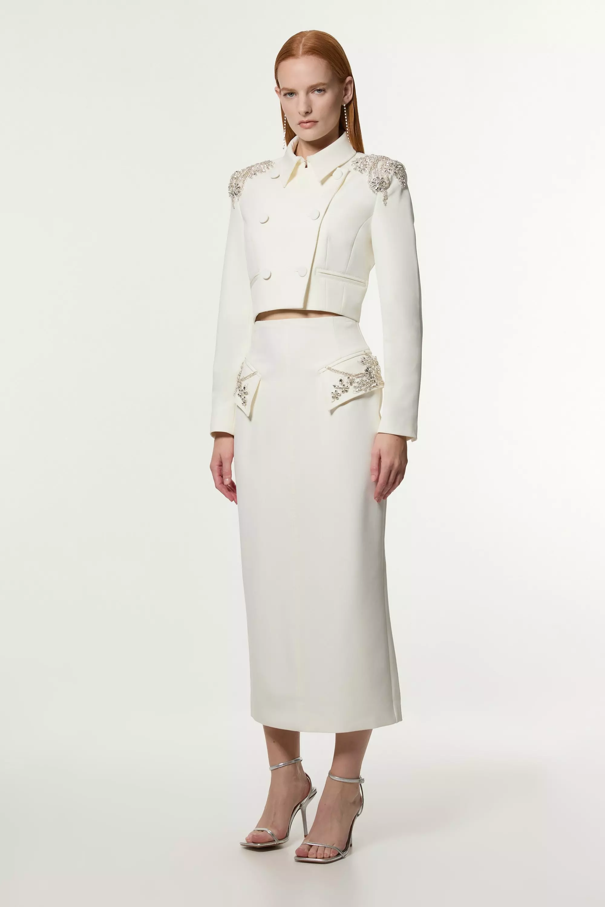 Crystal Embellished Tailored Double Breast Jacket | Karen Millen