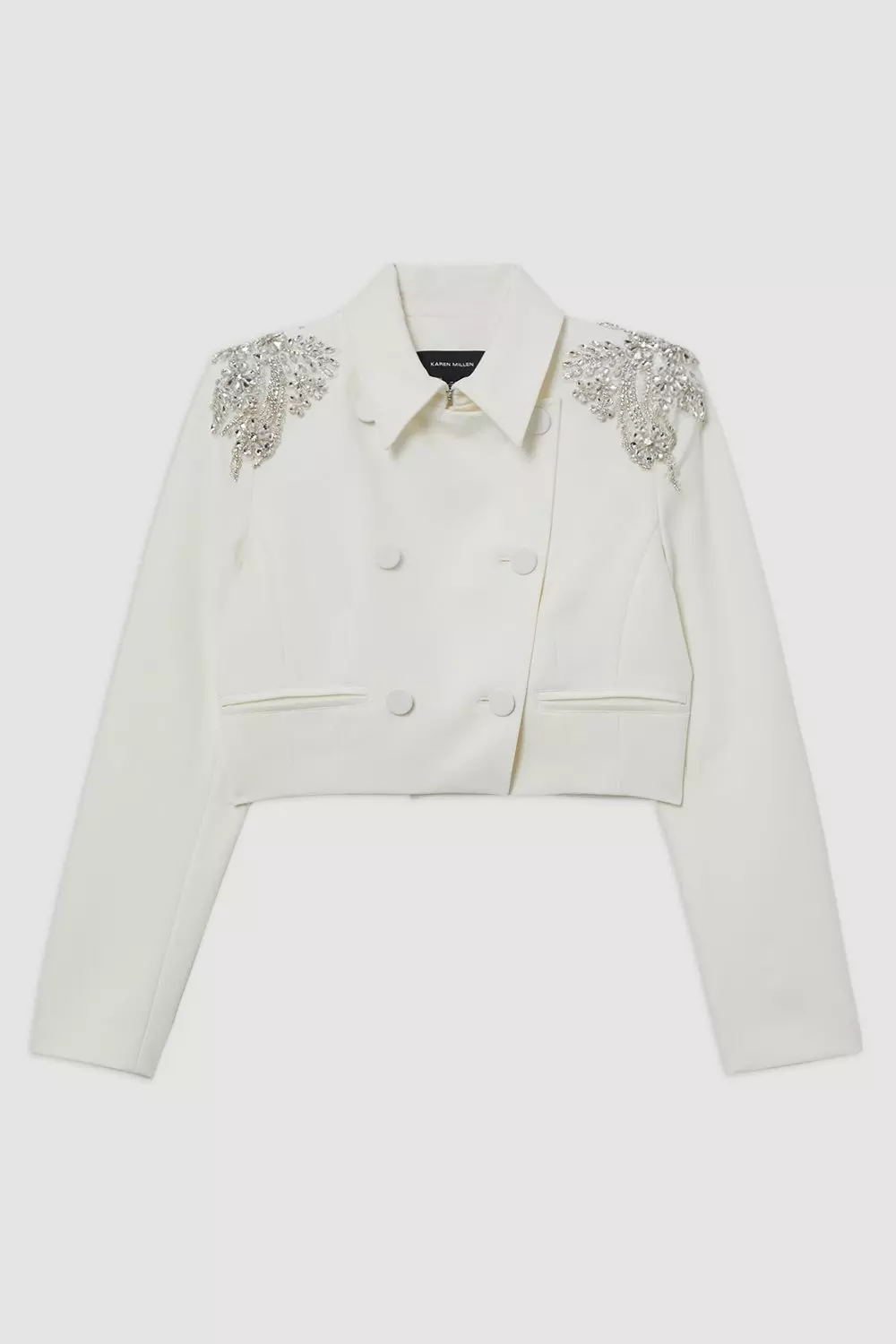 ◆KAREN MILLEN◆ クリスタルアップリケ ジャンプスーツ / ivory KAREN MILLEN Crystal Embellished Woven Jumpsuit in Ivory