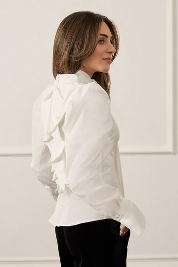 White Lydia Millen Drama Sleeve High Neck Woven Cotton Shirt