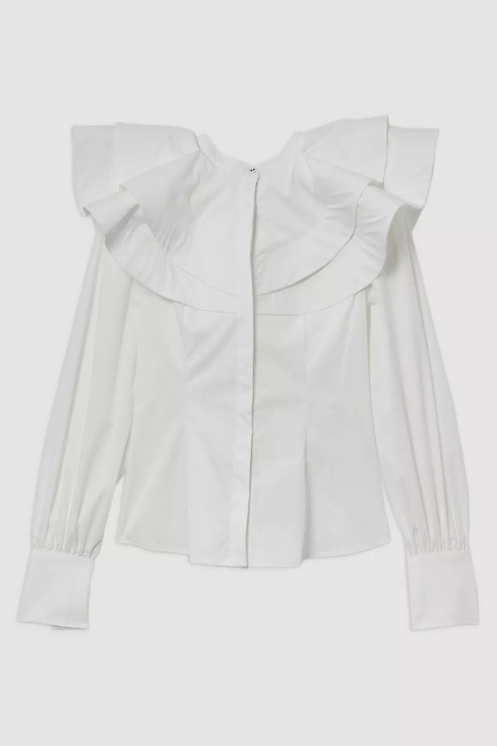 Lydia Millen High Neck Ruffle Woven Cotton Shirt | Karen Millen