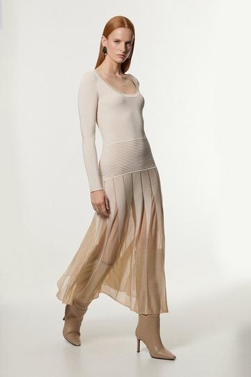 Tall Slinky Knit Scooped Neck Sheer Detail Maxi Dress ivory