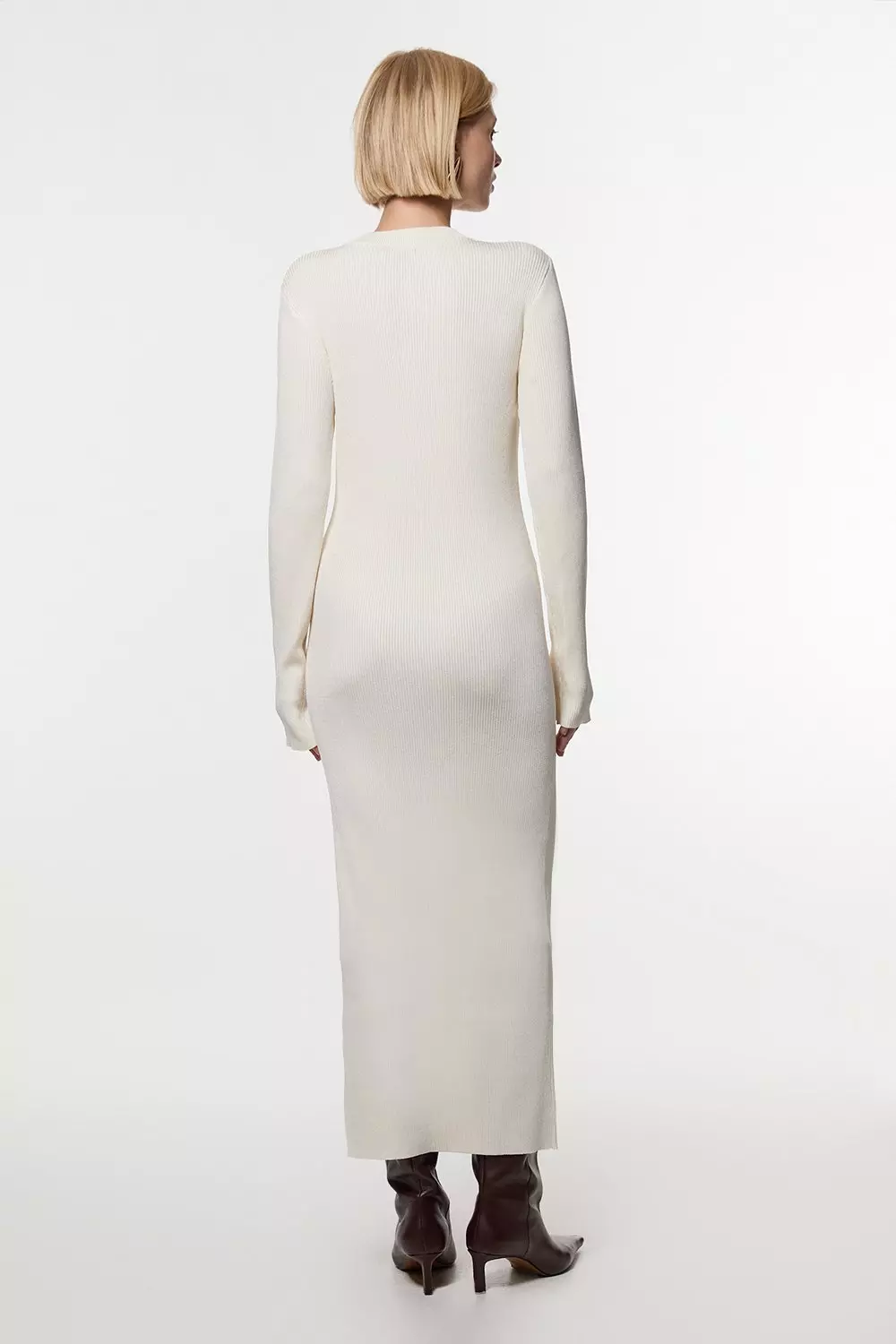 【Karen Millen】 プレミアム ニット ボタンスルー ドレス Premium Slinky Ribbed Knit Button Through Maxi Dress | Karen