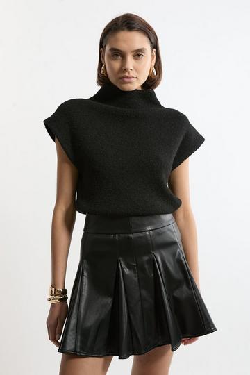 Black Faux Leather Flippy Mini Skirt