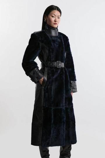 Shearling Trench Coat navy