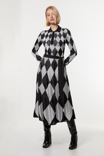 Tall Slinky Knit Mono Jacquard Belted Maxi Dress mono