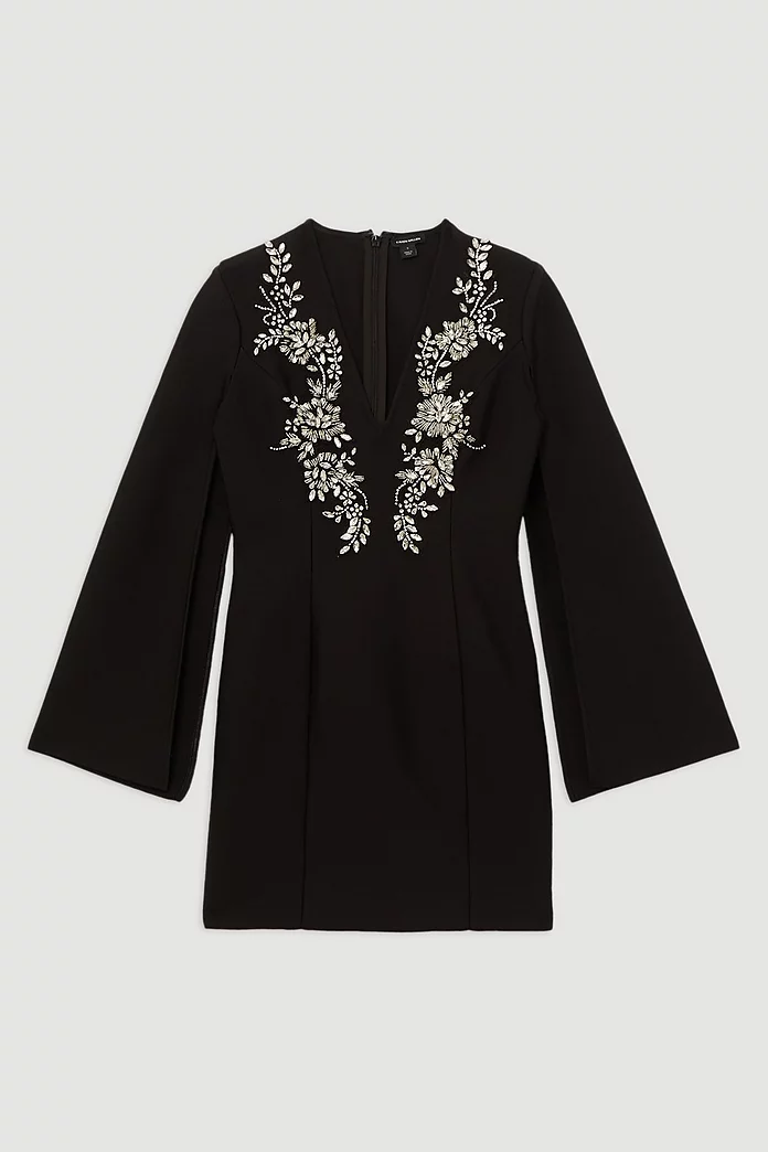 Bandage Form Fitting Cape Sleeve Embellished Mini Dress Bandage Form Fitting Cape Sleeve Embellished Mini Dress