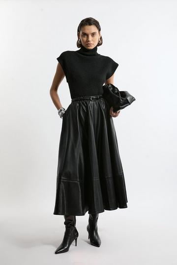 Faux Leather Full Maxi Skirt black