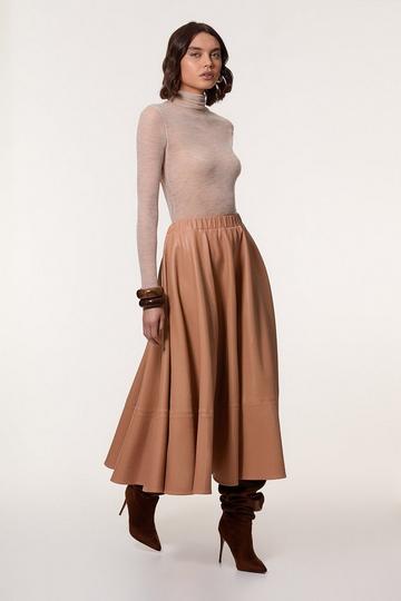 Faux Leather Full Maxi Skirt camel