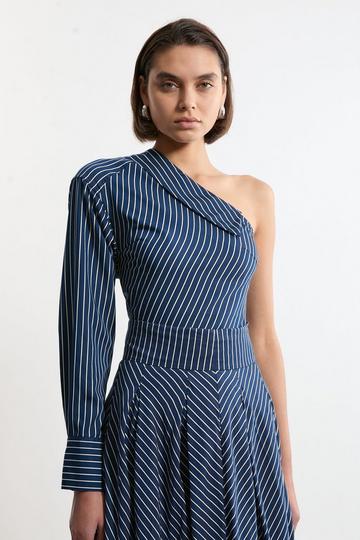 Asymmetric Twill Striped Woven Long Sleeved Shirt stripe