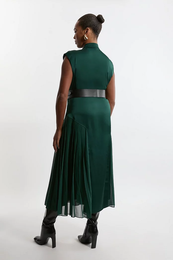 Plus Size Top Stitch Satin Georgette Strong Shoulder Midi Plus Size Top Stitch Satin Georgette Strong Shoulder Midi