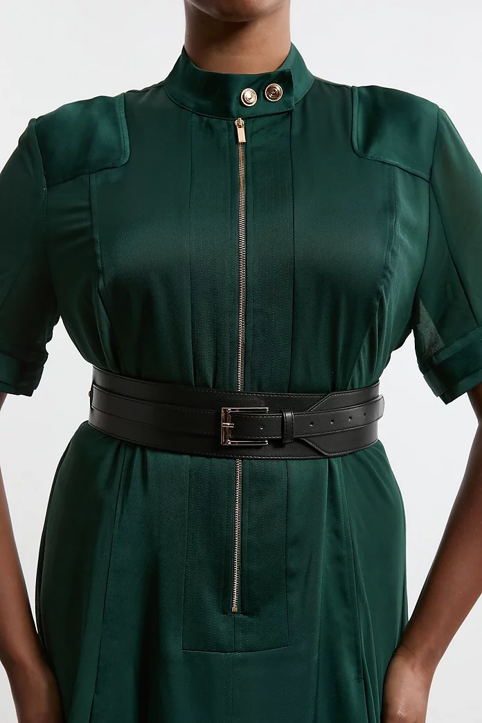 Plus Size Top Stitch Satin Georgette Woven Shirt Maxi Dress Plus Size Top Stitch Satin Georgette Woven Shirt Maxi Dress