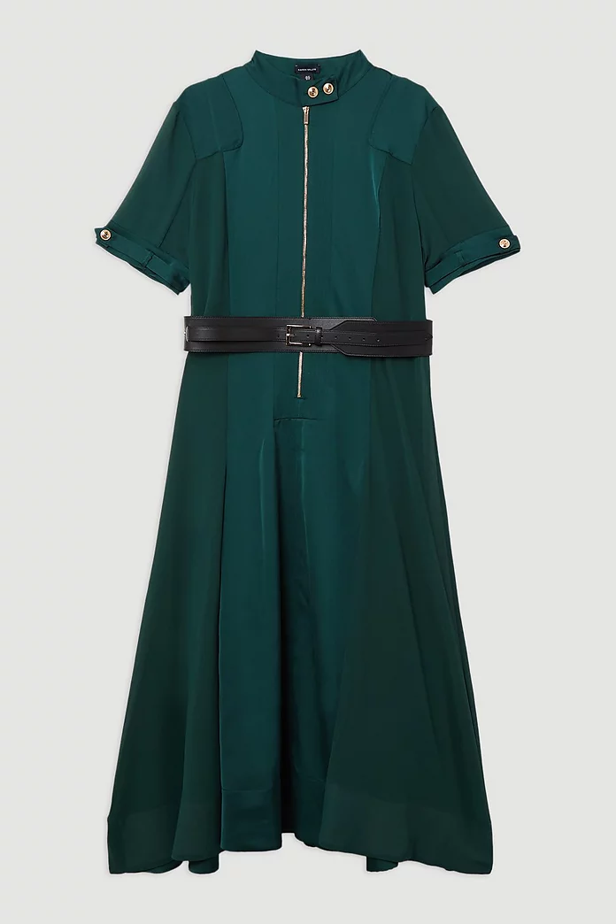 Plus Size Top Stitch Satin Georgette Woven Shirt Maxi Dress Plus Size Top Stitch Satin Georgette Woven Shirt Maxi Dress