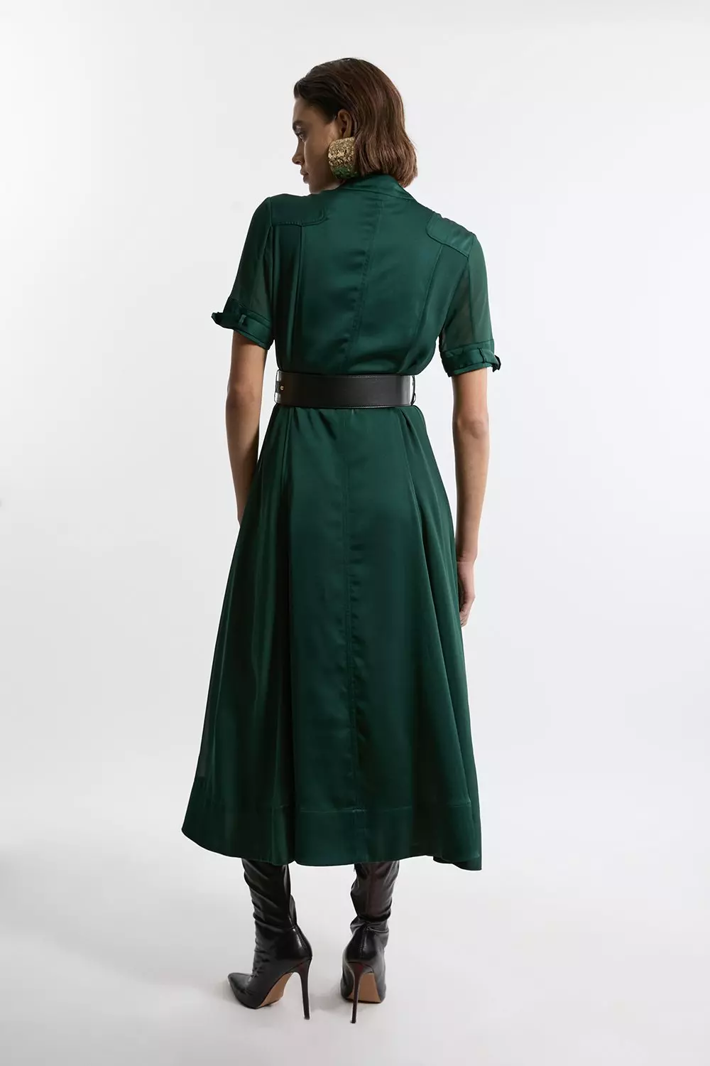 Petite Top Stitch Satin Georgette Woven Shirt Maxi Dress Karen Millen